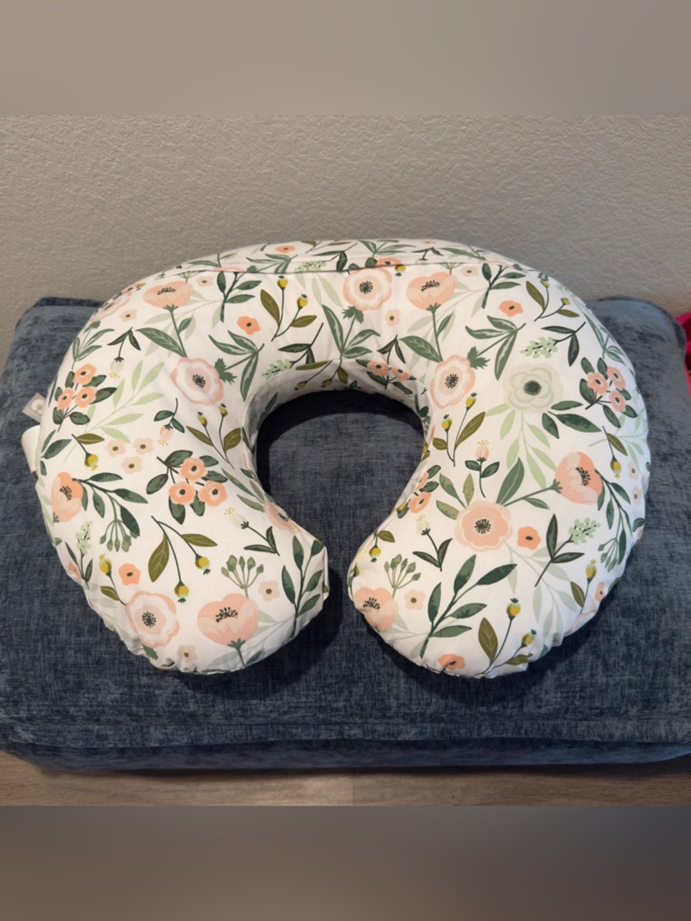 Boppy Floral Nursing Pillow Cover in White with Peach and Green Flowers